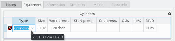 FIGURE: The cylinder drop-down list button