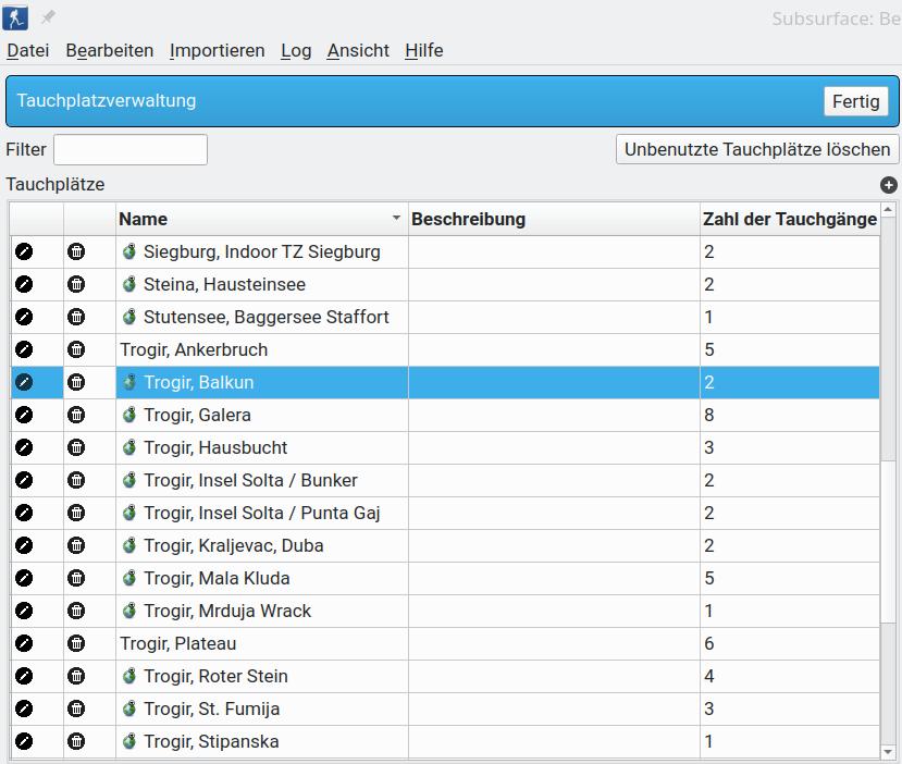 FIGURE: Dive sites tab