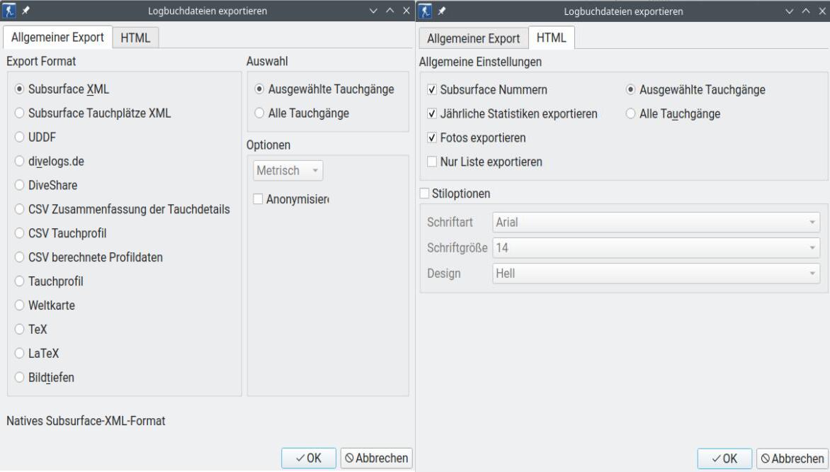 Figure: Export dialog