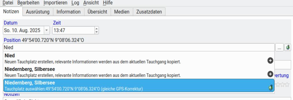Abbildung: Auswahlfeld der Lokation