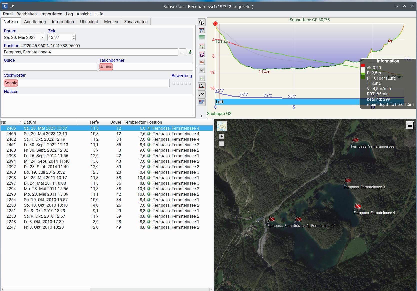Abbildung: Subsurface - Hauptfenster