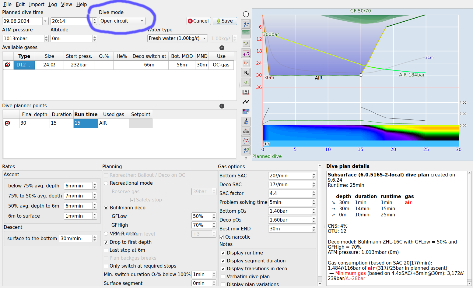 FIGURE: Dive planner startup window