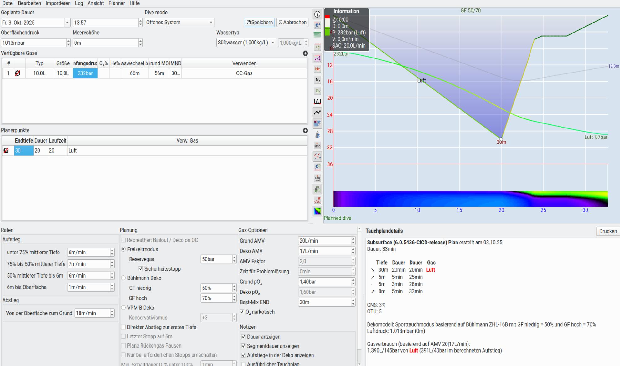 FIGURE: A recreational dive plan: gradient factors setup