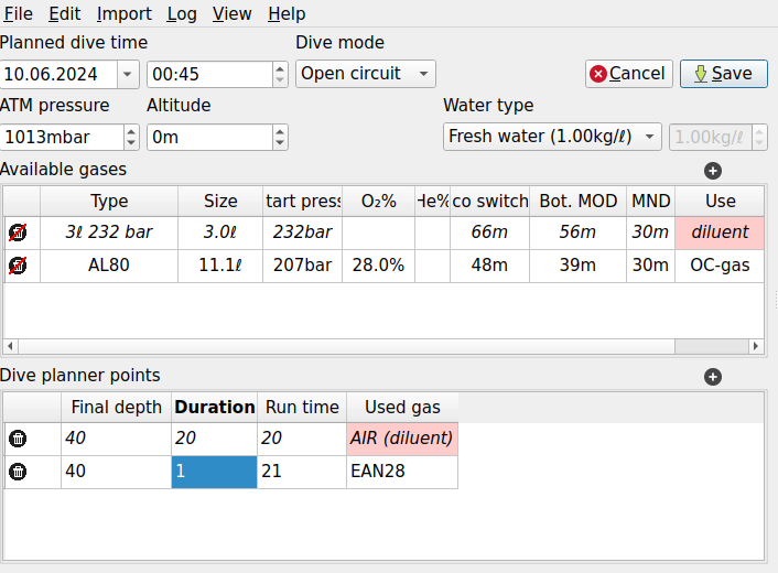 FIGURE: Dive planner: Issue display