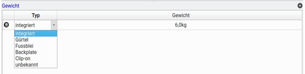 FIGURE:Weights type drop-down list button